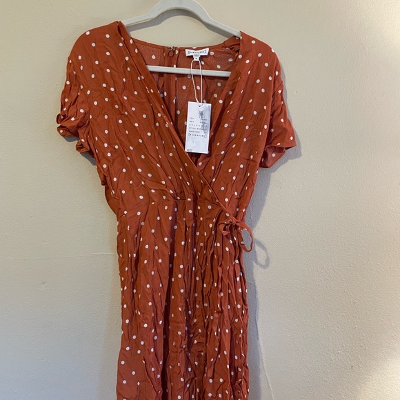 NEW! ASOS Warehouse Wrap Midi Dress Orange Polka Dot - Picture 5 of 9
